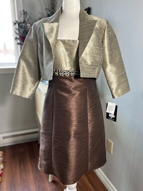 JS BOUTIQUE NWT Metallic Gold & Bronze 2-Piece Dress Set - Size 12